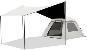 GIZNXBA Family Camping Tent, Beach Tent Pop Up Shade, Instant Tent with 2 Mesh Windows & 2 Doors, Backpacking Tents for Outdoor Camping, Party, Hiking (Color : /Beige-5 Person, Size : with Canopy)