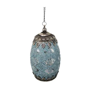 Glass Led Lantern - Grey/Blue