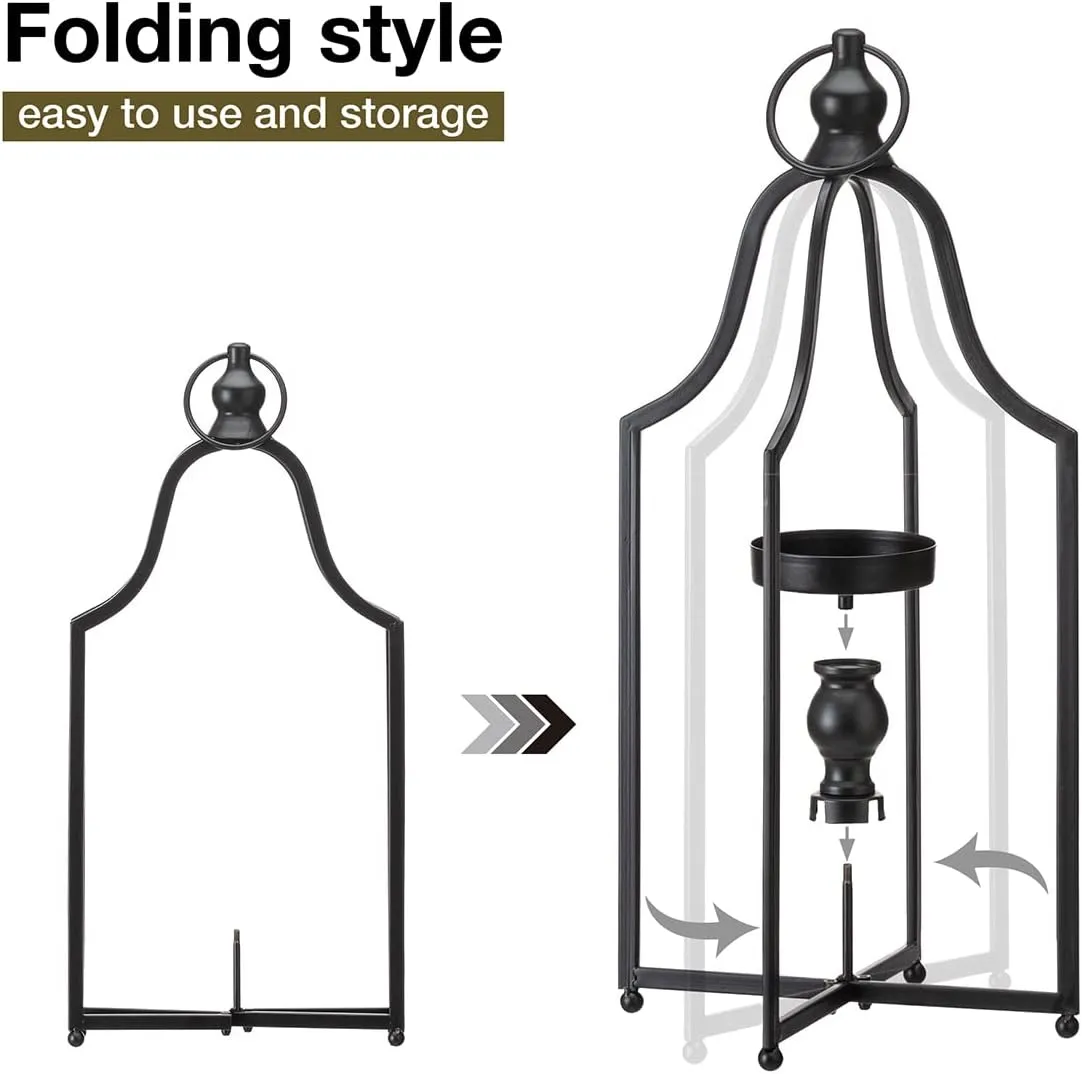 Glitzhome 16.5" H Modern Farmhouse Black Metal Lantern Decorative Hanging Candle Lanterns (Small)