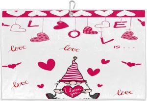 Gnome Love Valentine Golf Towel with Heavy Duty Carabiner Ultra Absorbent Quick Dry Perfect for Cleaning Clubs Balls Gear Essential Golf Accessory for Men Women Kids