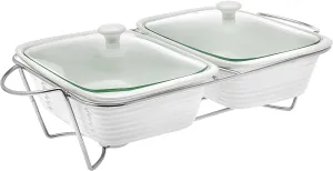 Godinger Oven to Table Double Baker Pan Holder Casserole Roasting Dish - 3qt