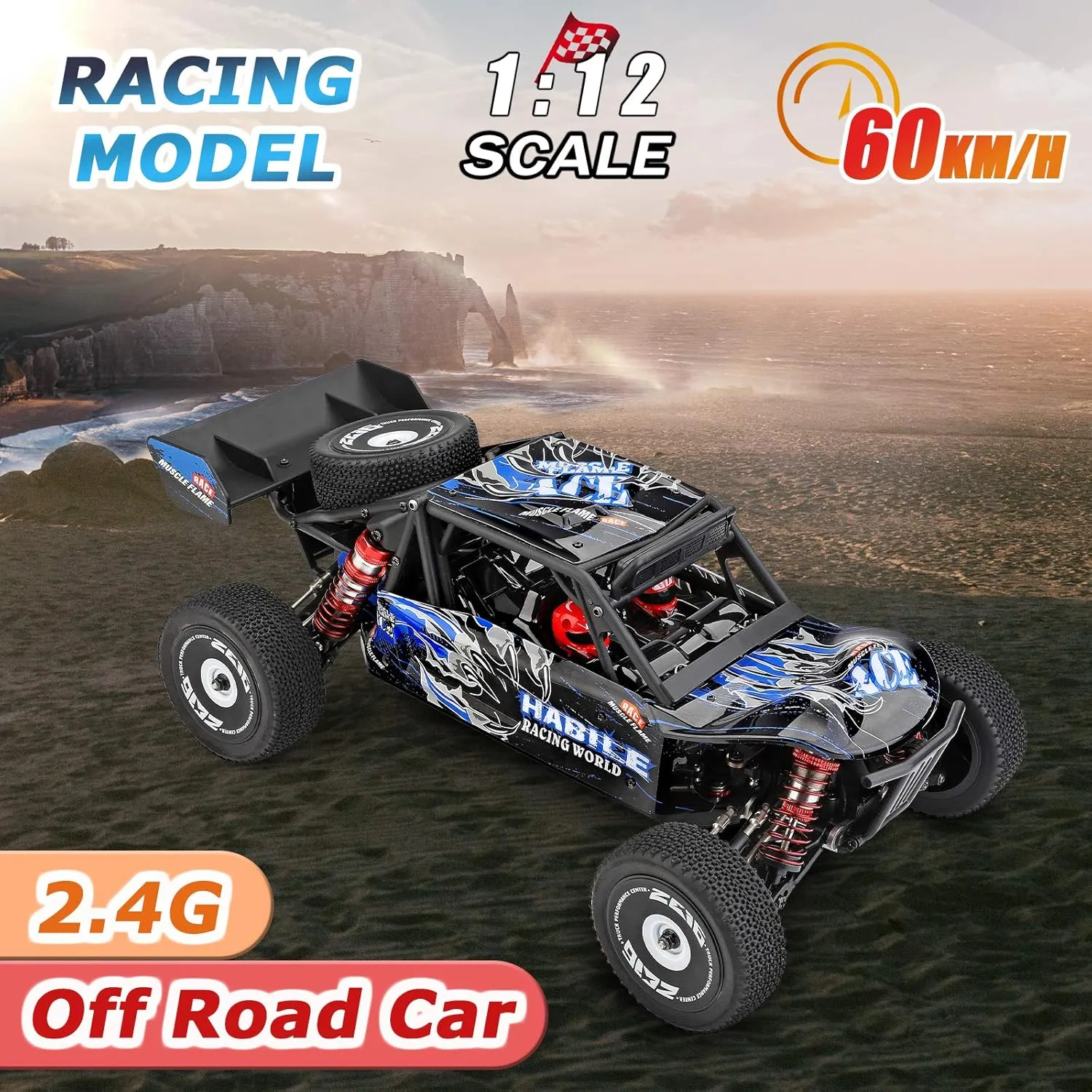 GoolRC WLtoys 124018 1:12 Scale Remote Control Car, 2.4GHz 60 km/h High Speed RC Car, 4WD All Terrain Brushless Off-Road Truck with 3 Lipo Batteries, Aluminum Alloy Chassis