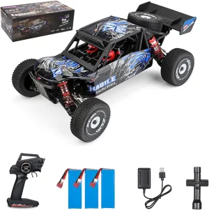 GoolRC WLtoys 124018 1:12 Scale Remote Control Car, 2.4GHz 60 km/h High Speed RC Car, 4WD All Terrain Brushless Off-Road Truck with 3 Lipo Batteries, Aluminum Alloy Chassis