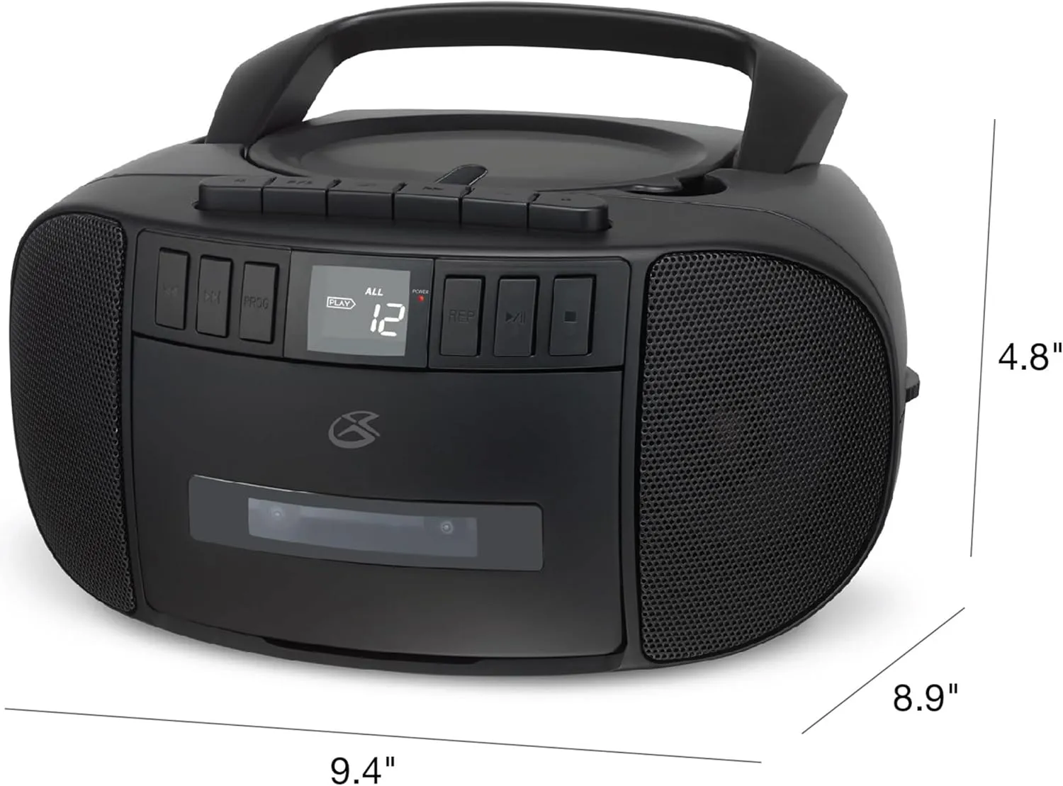 GPX BCA209B Portable Am/FM Boombox with CD and Cassette Player, Black