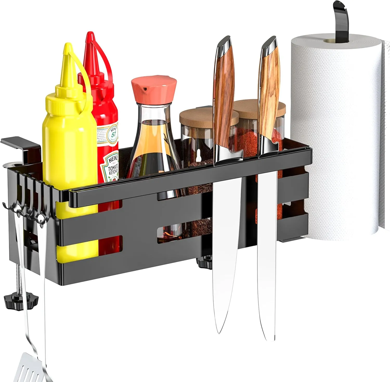 Griddle Caddy for Blackstone, 28"/36" Griddle Accessories w/Paper Towel Holder & Knife Rack, Grill Accessories Space Saving Grill Tool Holder for Blackstone BBQ Accessories Organizer