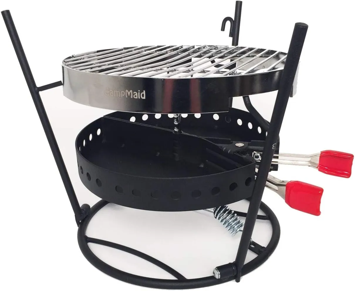 Grill and Smoker with Carry Bag - Dutch Oven Tools Set - Charcoal Holder & Cast Iron Grill Accessory - Camping Grill Set - Outdoor Cooking Essentials - Camp Kitchen Equipment - (3 Piece Set)