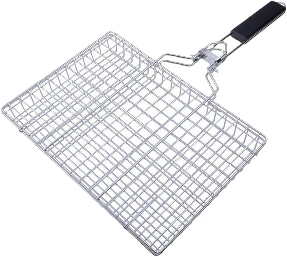 Grill Basket, Barbecue BBQ Grilling Basket with Removable Handle (WR-58 Square Clip)