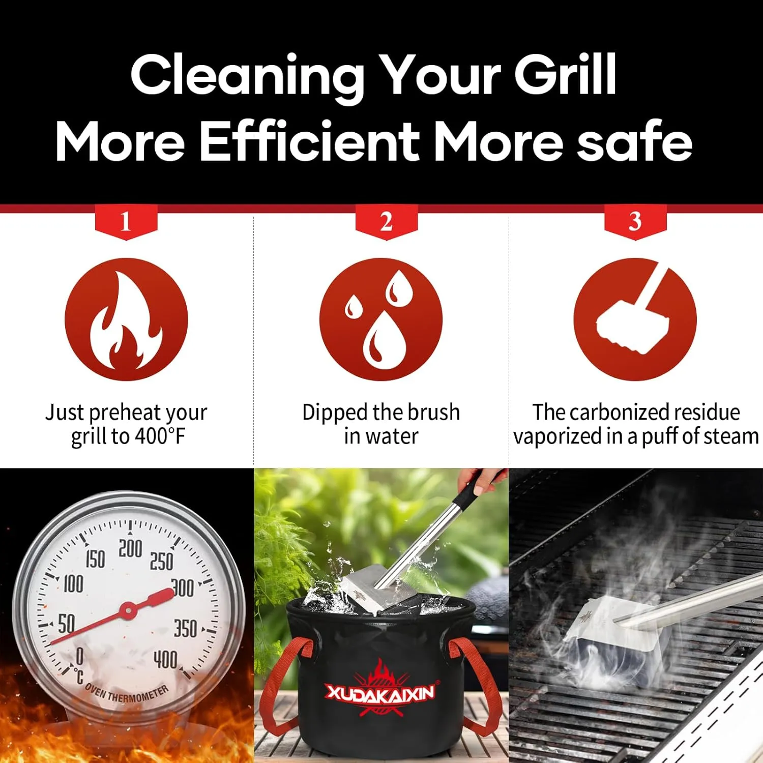 Grill Brush Bristle Free,BBQ Replaceable Scraper Cleaning Head,Safe Grill Accessories for Cast Iron Grates/Porcelain/Weber Gas/Charcoal Grill,Grill Brush for Outdoor Grill