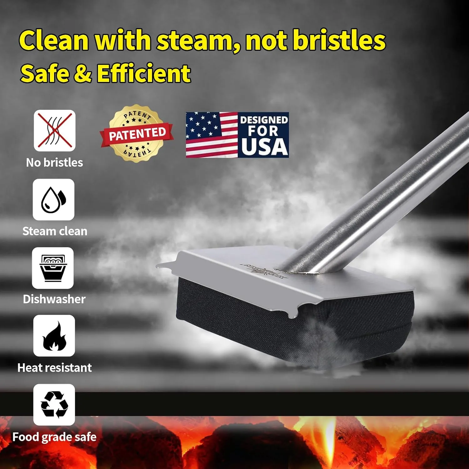 Grill Brush Bristle Free,BBQ Replaceable Scraper Cleaning Head,Safe Grill Accessories for Cast Iron Grates/Porcelain/Weber Gas/Charcoal Grill,Grill Brush for Outdoor Grill