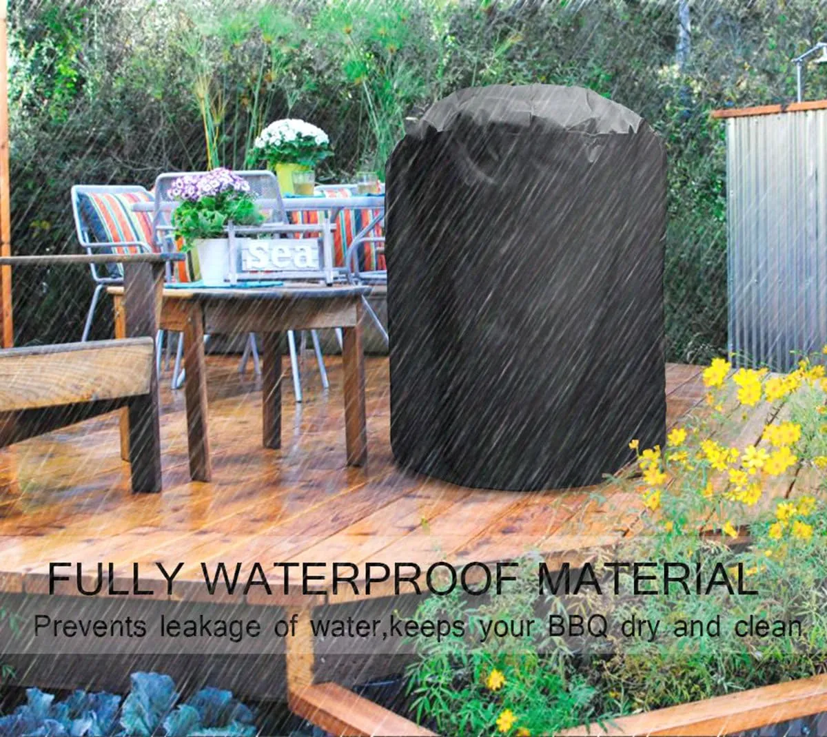 Grill Covers,FLR Black Round Waterproof Dust-Proof Fading Resistant BBQ Grill Covers Protection Patio Garden Gas Cover with Storage Bag & Elastic Strap for Kettle Style Barbecue Grill