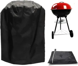 Grill Covers,FLR Black Round Waterproof Dust-Proof Fading Resistant BBQ Grill Covers Protection Patio Garden Gas Cover with Storage Bag & Elastic Strap for Kettle Style Barbecue Grill