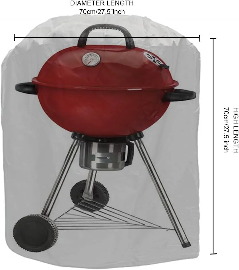 Grill Covers,FLR Black Round Waterproof Dust-Proof Fading Resistant BBQ Grill Covers Protection Patio Garden Gas Cover with Storage Bag & Elastic Strap for Kettle Style Barbecue Grill