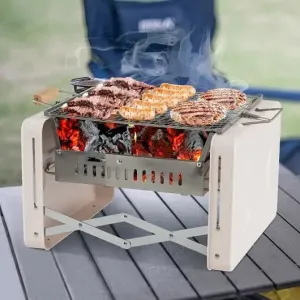 Grill Dishwasher-safe with Charcoal Durable materials Grids and Grill Folding Charcoal Box-Beige Free worldwide shipping BBQ