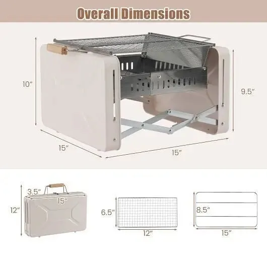 Grill Dishwasher-safe with Charcoal Durable materials Grids and Grill Folding Charcoal Box-Beige Free worldwide shipping BBQ