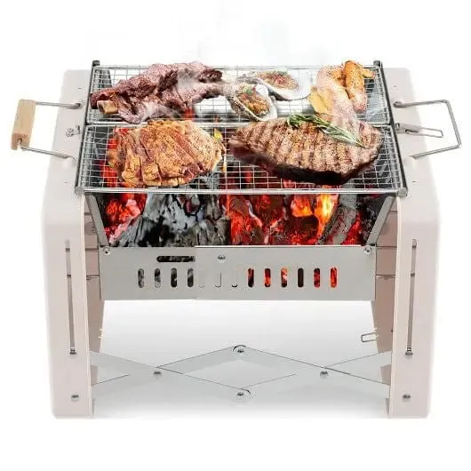 Grill Dishwasher-safe with Charcoal Durable materials Grids and Grill Folding Charcoal Box-Beige Free worldwide shipping BBQ