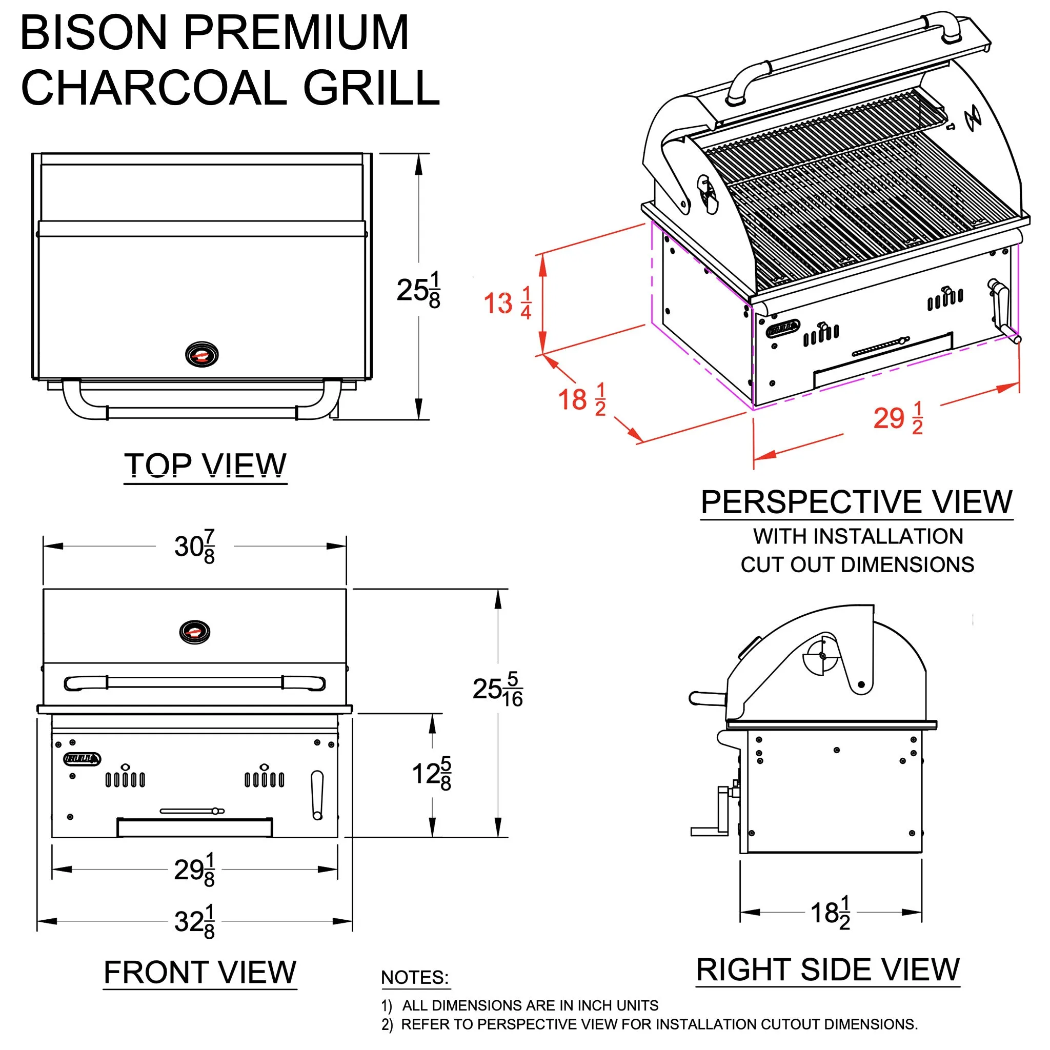 Grill Head - Bison Drop-In Charcoal Grill
