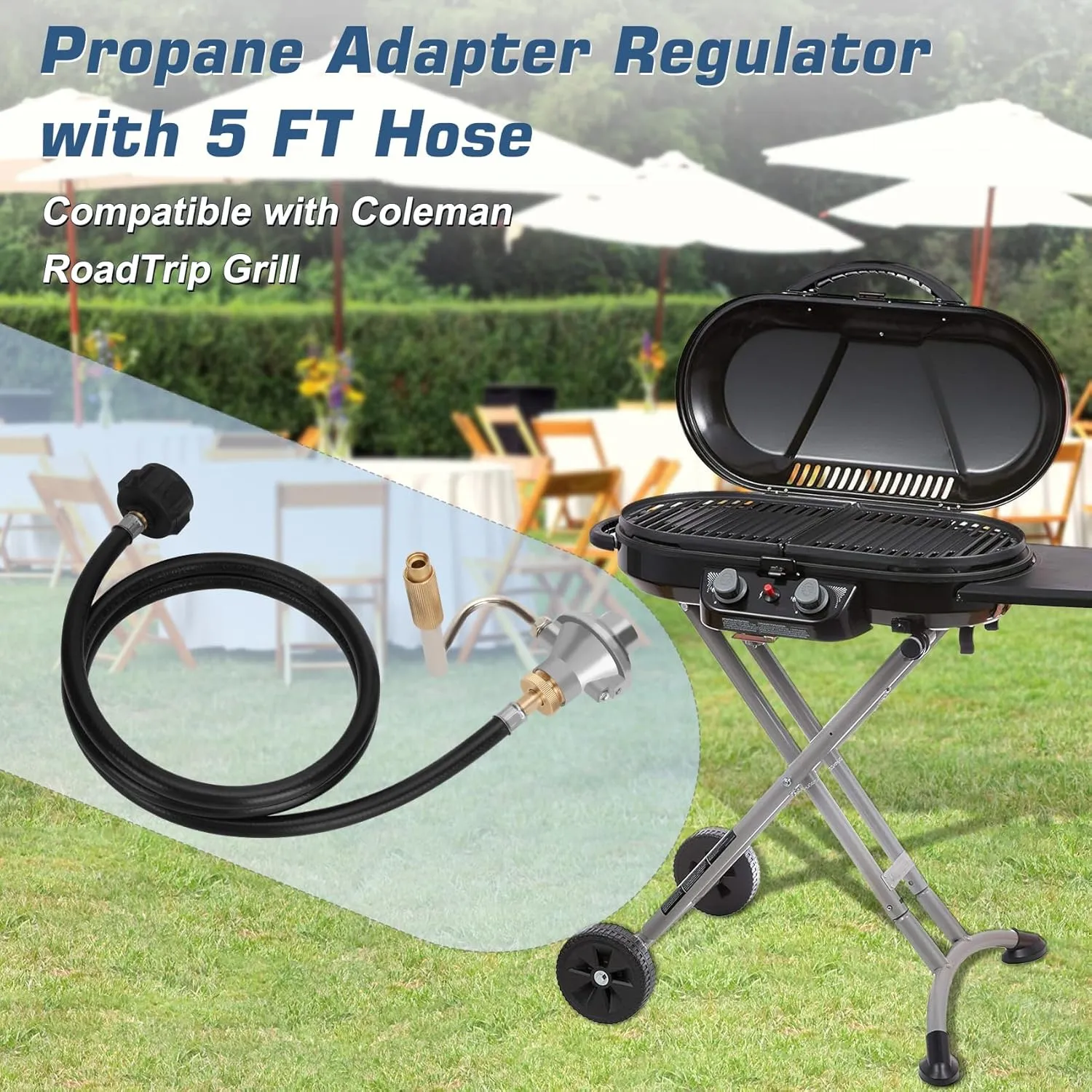 Grill Regulator for Coleman Roadtrip Grill with 5 Feet Propane Adapter Hose, Perfectly Replacement C001, 5010000743, for Roadtrip LXE, Le, Lx, LXX Grills,Coleman Grill 9949 Series,9942A5251,Etc