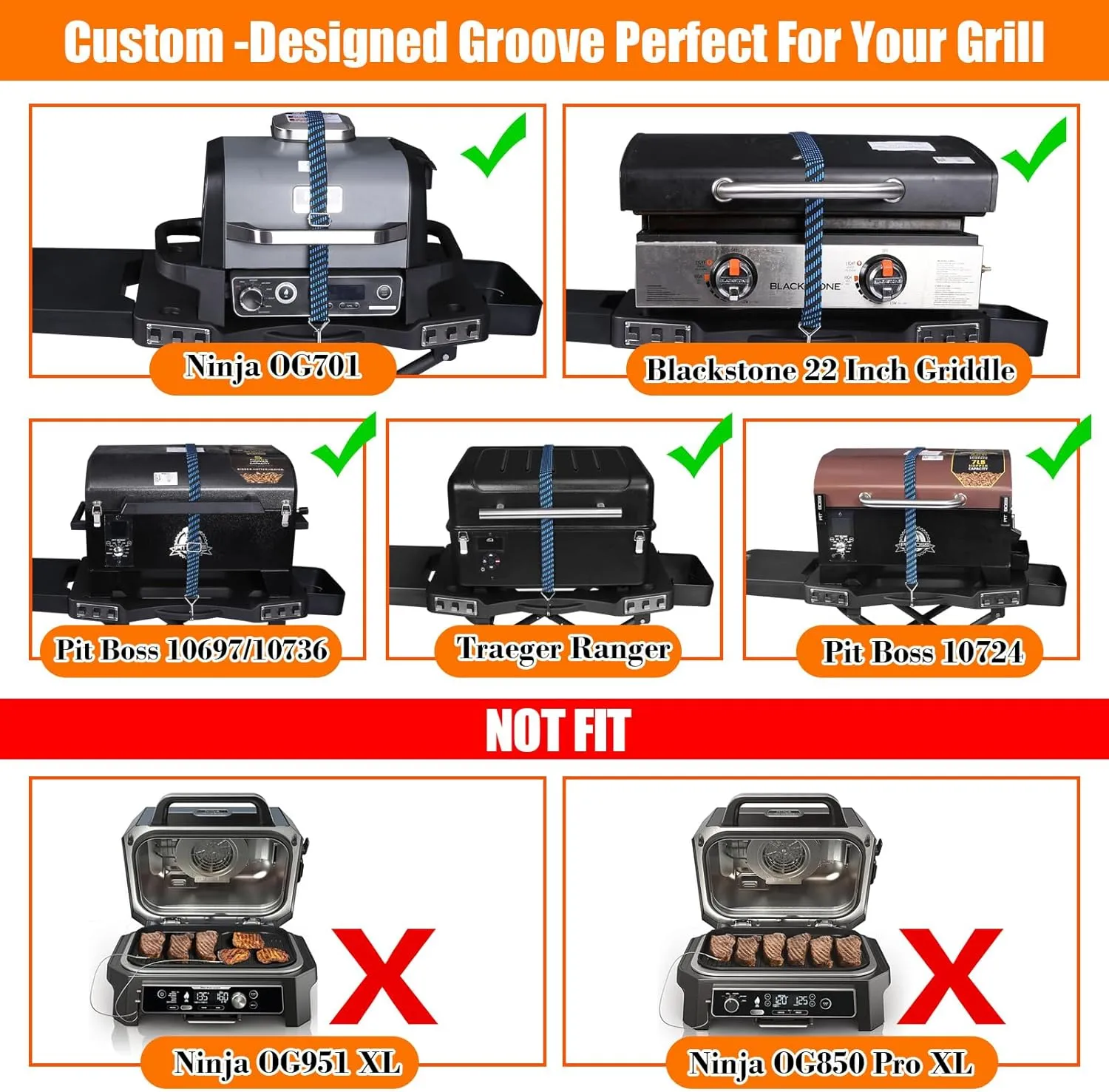 Grill Stand for Ninja Woodfire Outdoor Grills, Fits for Ninja OG700 Series OG701 OG705 OG750 OG751, Collapsible Outdoor Grill Cart for ninja Smoker, 22" Blackstone, Hooks