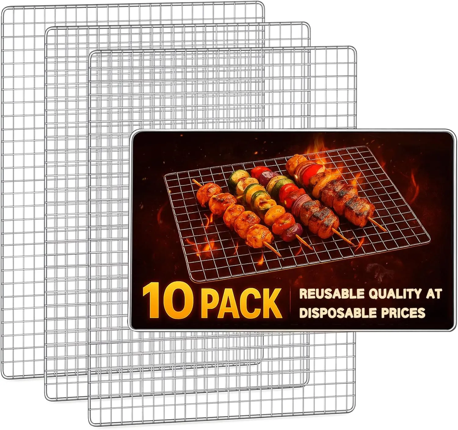 Grill Topper, 10 Pcs Disposable Grill Grates, 11.8 X 15.7 Inch Baking Rack Replacement, BBQ Accessories for Outdoor Smoker Grills