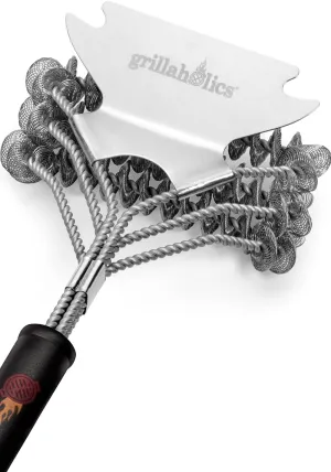 Grillaholics Grill Brush for Outdoor Grill - Safe Bristle Free BBQ Brush with Built-In Scraper – The Perfect Grilling Accessory for Cleaner Grilling