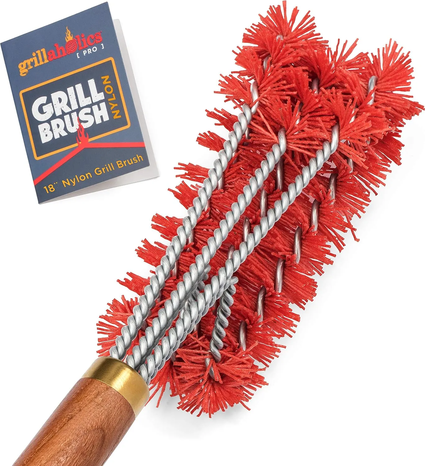 Grillaholics Pro Nylon Grill Brush - Better Than a Bristle Free Grill Brush Nylon Bristle Brushes Clean Between The Grates - Lifetime Manufacturer's Warranty