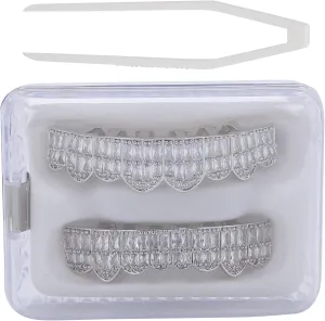 Grillz Braces, Hip Hop Teeth Grill Set Braces, Cold Coated Copper Grillz Teeth Set Bling Grillz Teeth Decoration for Party Halloween Festival(Silver)