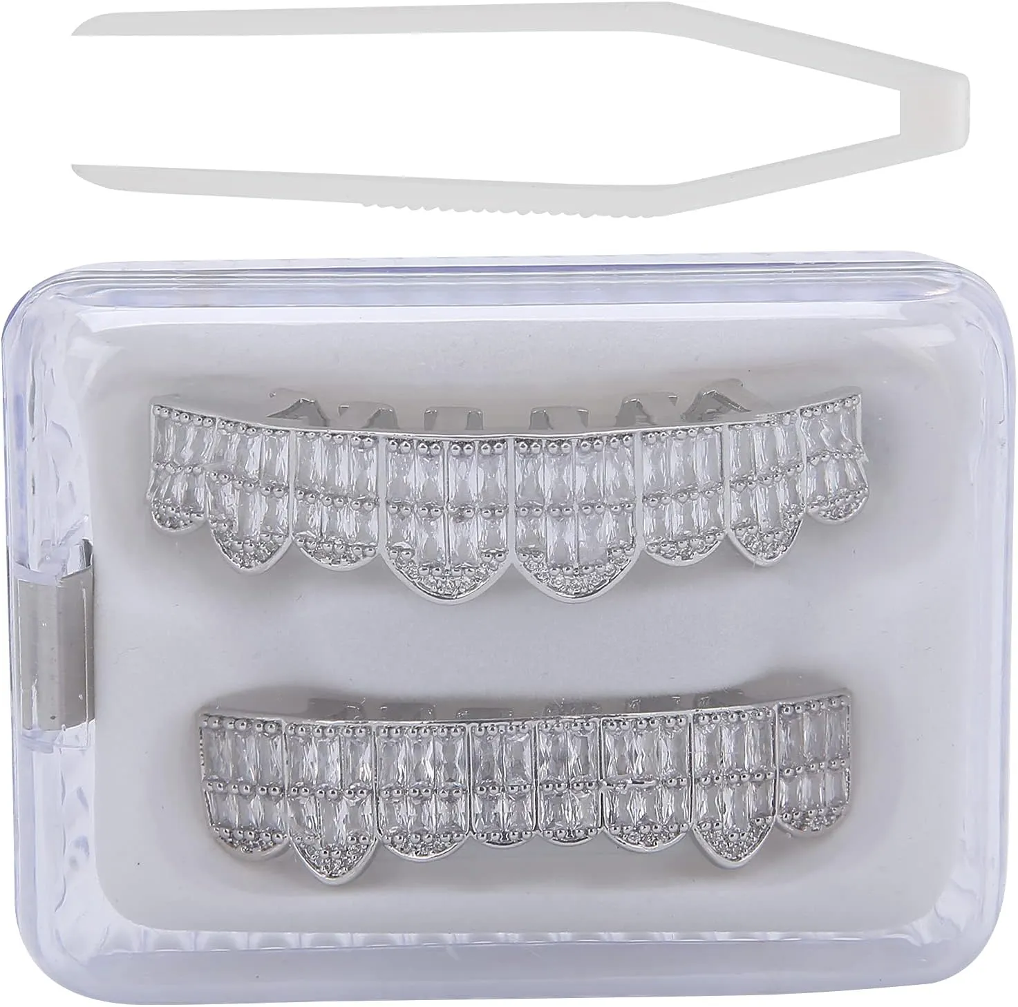 Grillz Braces, Hip Hop Teeth Grill Set Braces, Cold Coated Copper Grillz Teeth Set Bling Grillz Teeth Decoration for Party Halloween Festival(Silver)