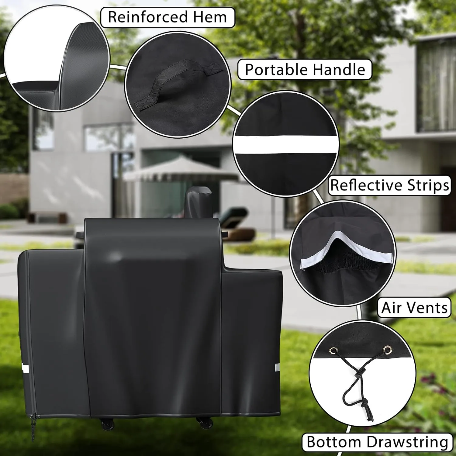 Grisun Grill Cover for Pit Boss Platinum Laredo 1000 Wood Pellet Grill, 600D Heavy Duty Anti-Fade Waterproof Grill Cover with Portable Handle and Reinforced Hem