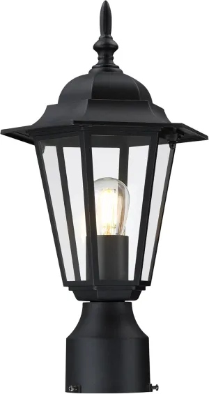 GRUENLICH Outdoor Post Lighting Fixture Pole Lantern, E26 Medium Base Max 60W, Aluminum Housing Plus Glass, Bulb Not Included, Black Finish, 1 Pack