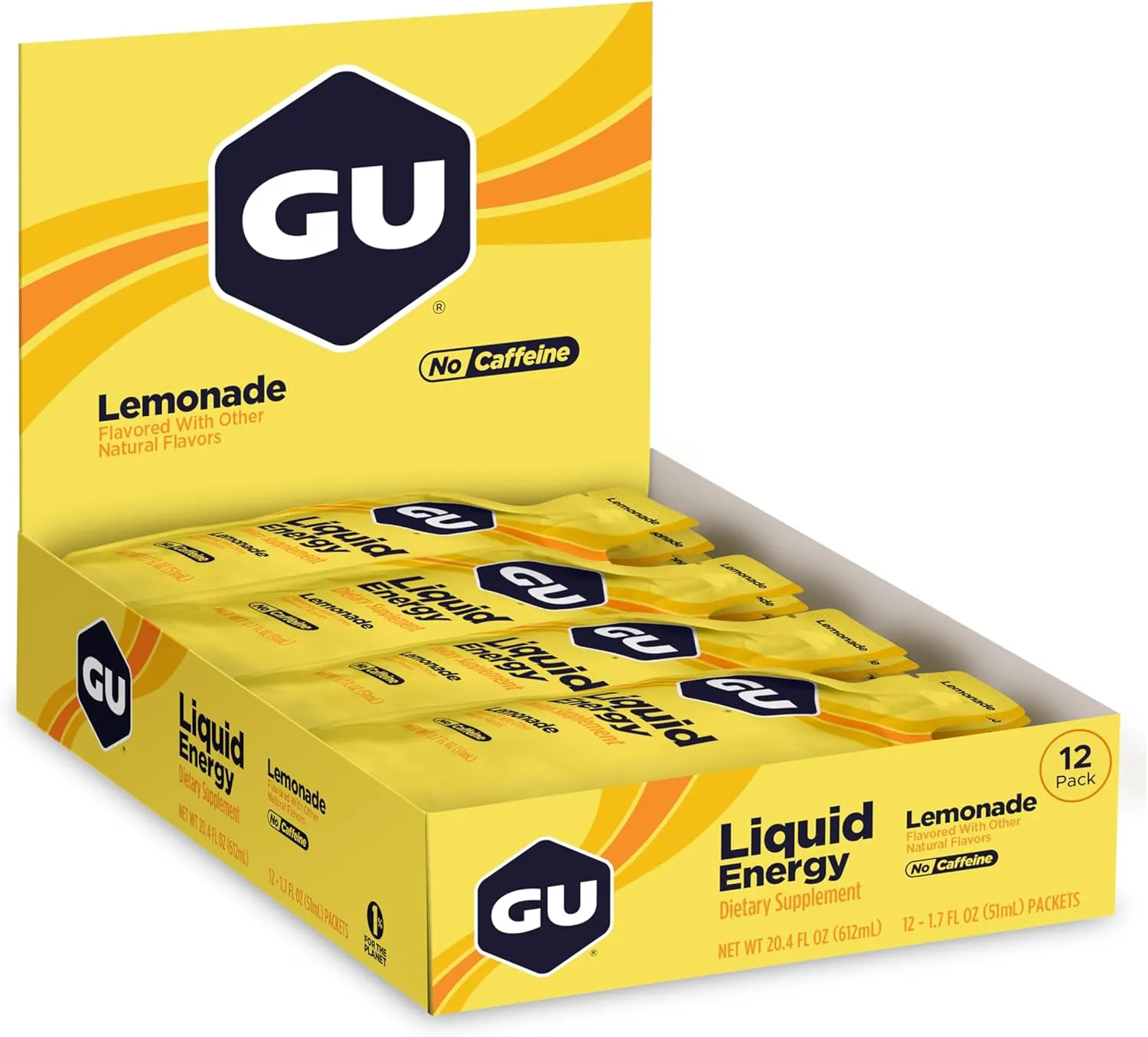 GU Energy Liquid Energy Gel With Complex Carbohydrates, Vegan, Gluten-Free, and Dairy-Free On-the-Go Energy for Any Workout, 12-Count, Lemonade