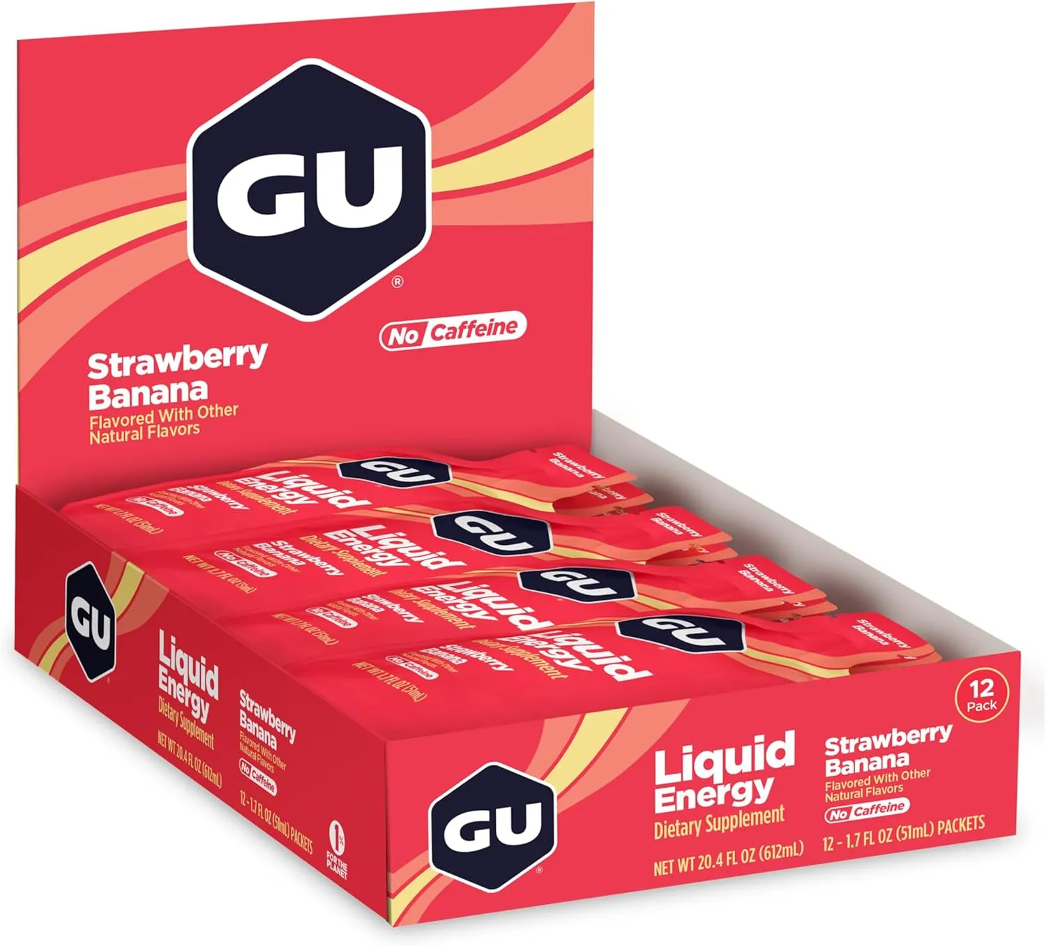 GU Energy Liquid Energy Gel with Complex Carbohydrates, Vegan, Gluten-Free, and Dairy-Free On-the-Go Energy for Any Workout, 12 Count, Strawberry Banana