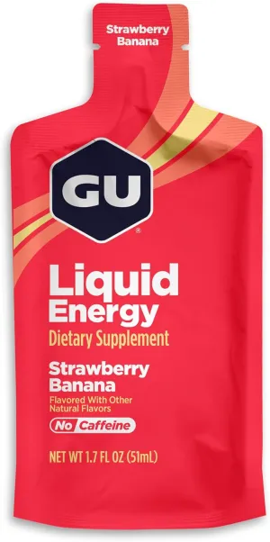 GU Energy Liquid Energy Gel with Complex Carbohydrates, Vegan, Gluten-Free, and Dairy-Free On-the-Go Energy for Any Workout, 12 Count, Strawberry Banana