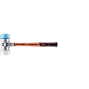 Halder Simplex Soft-Faced Mallet, Oversized Inserts, Medium-Hard Superplastic Insert, TPE-Soft Insert, Lightweight Aluminum Housing with Handle Protection Sleeve, Varnished Wooden Handle, 50mm, 1 lb.