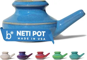 Handcrafted Ceramic Neti Pot - Sinus Tool Kit for Home - Nose & Nasal Cleaner - Dishwasher Safe - Durable Ceramic Neti Pot - Food Grade Ceramic Glazes - Lightweight - Made in USA - 10oz (Blue)