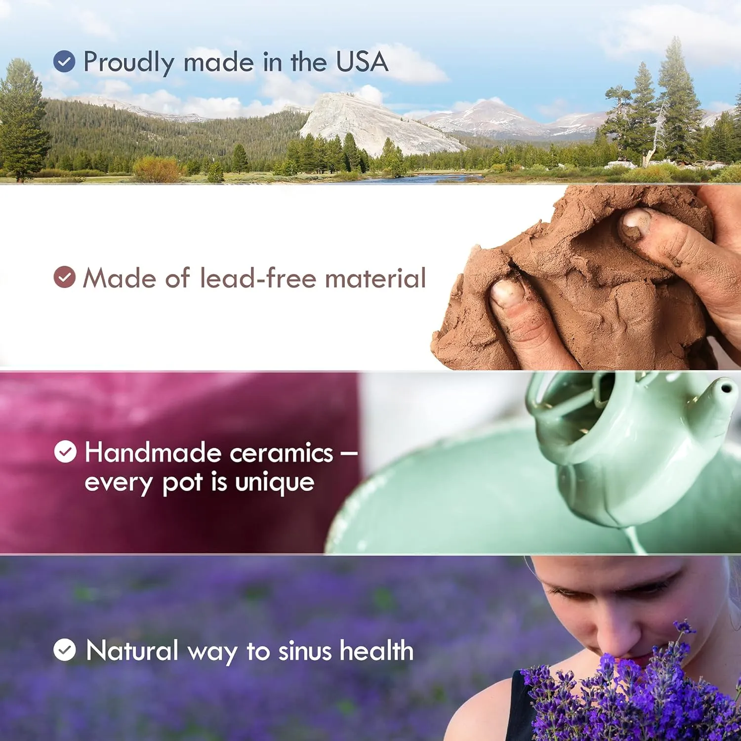 Handcrafted Ceramic Neti Pot - Sinus Tool Kit for Home - Nose & Nasal Cleaner - Dishwasher Safe - Durable Ceramic Neti Pot - Food Grade Ceramic Glazes - Lightweight - Made in USA - 10oz (Blue)