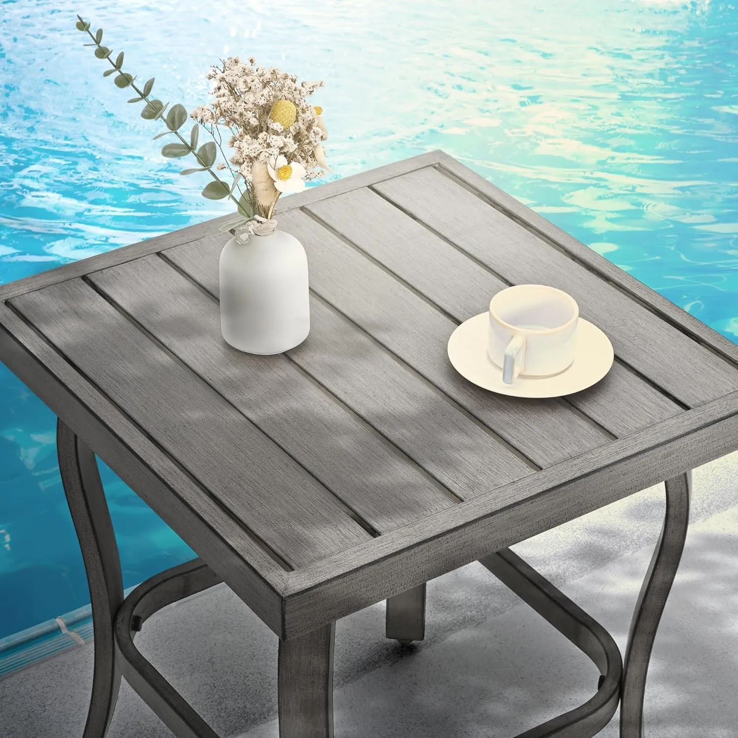 HAPPATIO 7 Piece Aluminum Patio Furniture Set, 3-Seat Outdoor Ottomans and Armchairs, Outdoor Sectional Sofa with Side Table and Coffee Table, Garden Conversation Set for Lawn Deck (Gray)