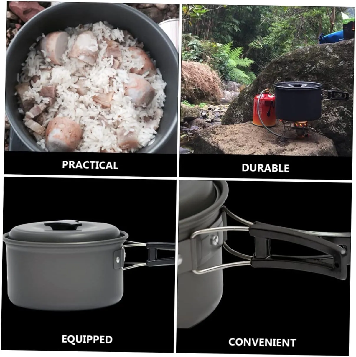 Happyyami 2 Pcs Boiler Camping Cookware Cooking Pot Camping Pot Foldable Pot Cooking Utensil Cooking Supply Hiking
