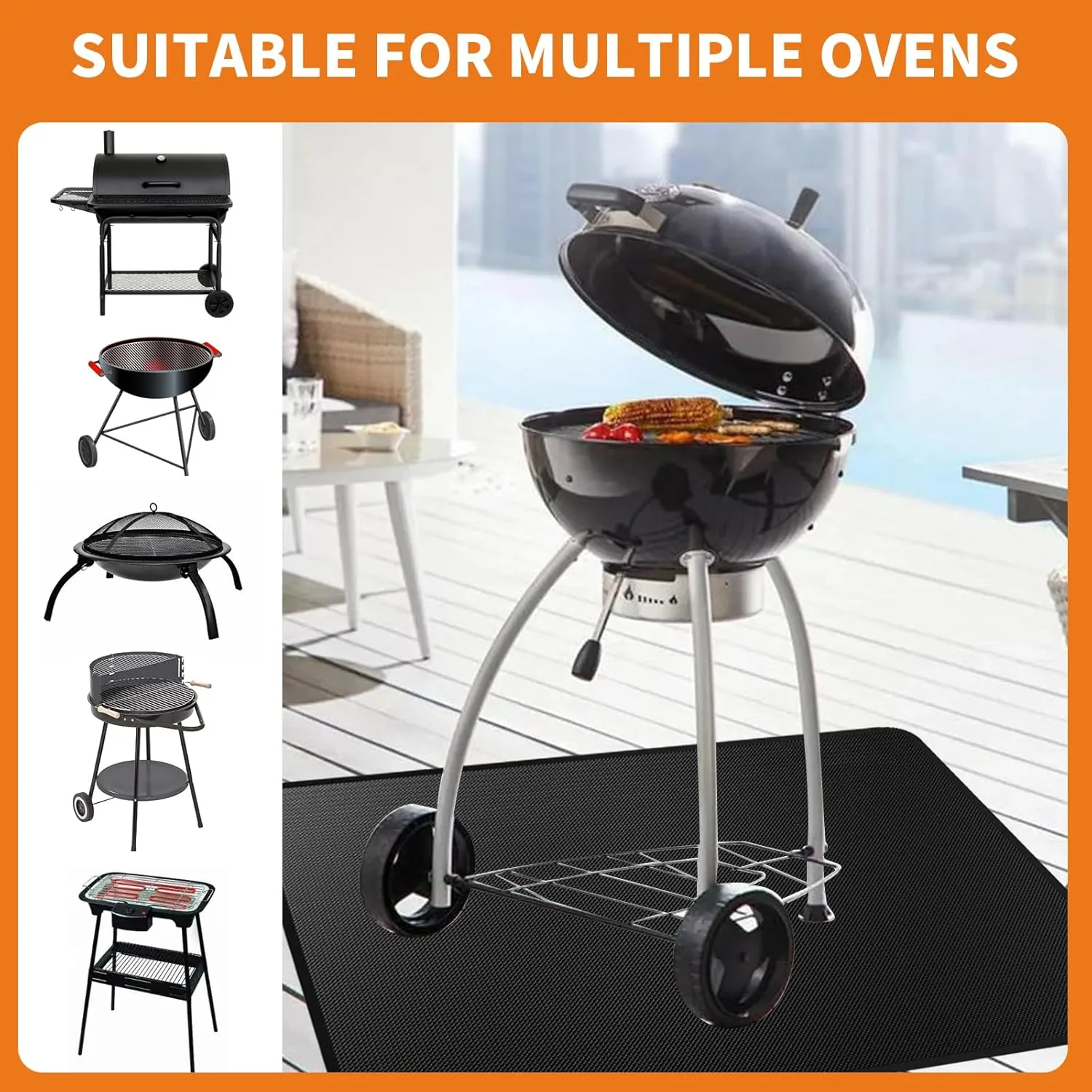 Heat Resistant Grill Mat, 25 x 20 inches Double-sided fireproof and waterproof BBQ protection mat Multi-Purpose for Grills Pizza Ovens Smokers Black