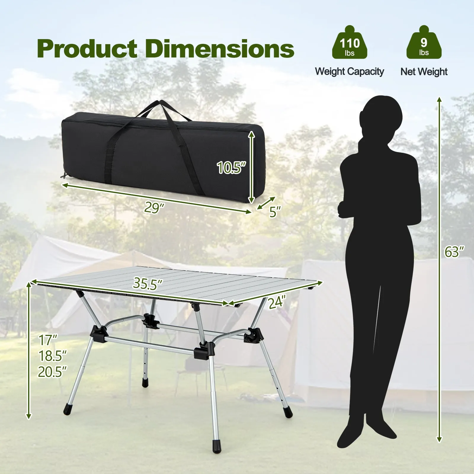 Heavy Duty Aluminum Camping Table Folding Outdoor Picnic Table