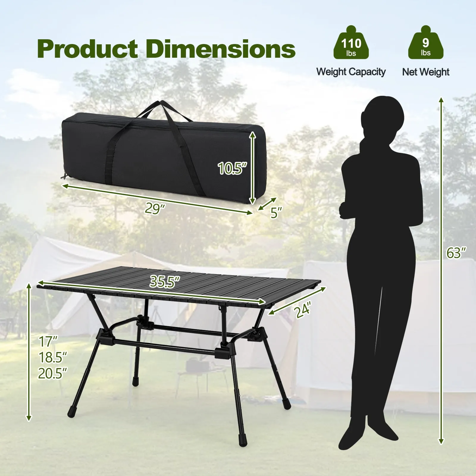 Heavy Duty Aluminum Camping Table Folding Outdoor Picnic Table