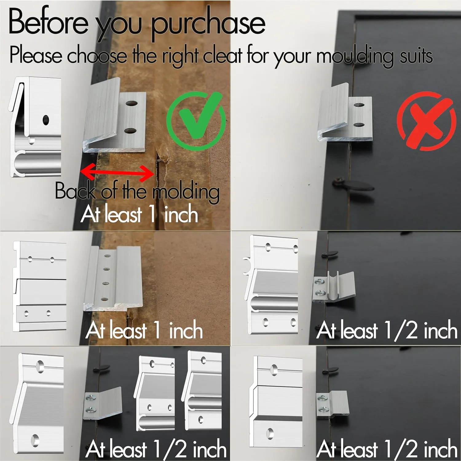 Heavy Duty Cabinet and Headboard Hanging Bracket 120 lbs- French Cleat 17.7" 2 Pack - Wall Mount Hanger with Hardware for Shelf, Heavy Mirror,White Board,Ledges,Picture Frames - Aluminum Cleat Hanger