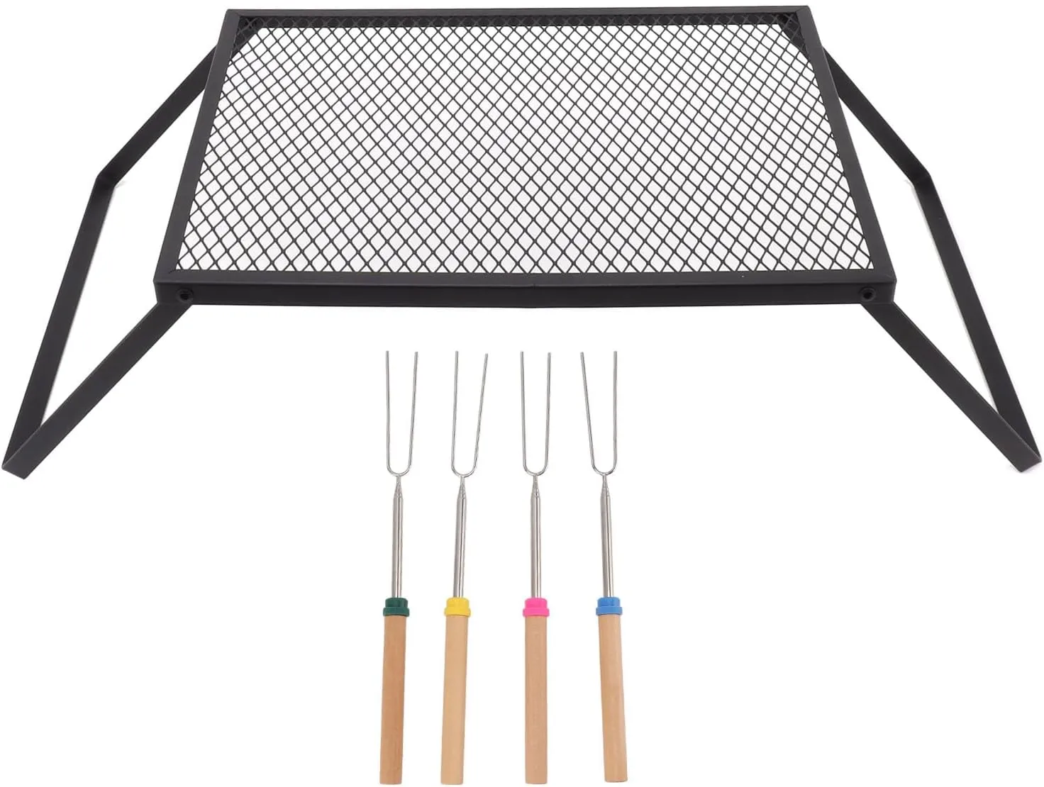 Heavy Duty Folding Grill Camping Grill Stand for Picnic High Temperature Paint (40 X 30cm With Fork)