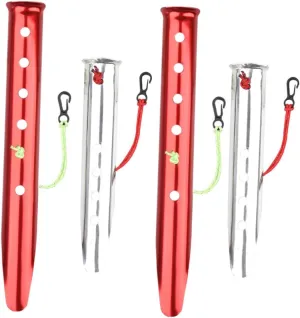 HEMOTON 4Pcs U Shaped Aluminum Tent Stakes for Camping Hiking Outdoor Activities Strong Durable Pegs with Extra Holding Power Snow Red Color with Random Rope Color