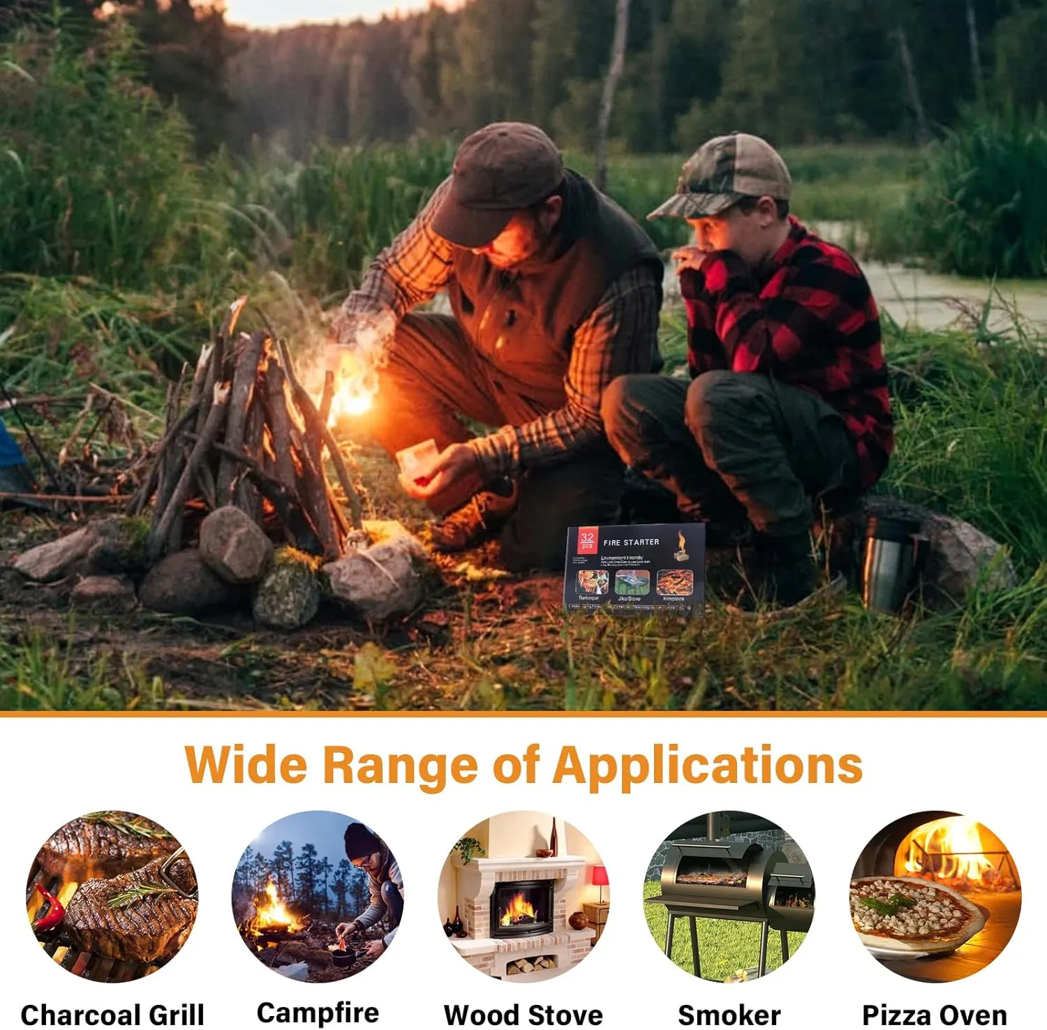 HGD Fire Starter, 160 Mini Square, Natural Fire Starters for BBQ, Campfire, Fireplace, Charcoal, Wood Stove, Chimney, Fire Pit, Grill, Smoker, Indoor Outdoor Use