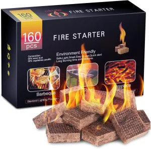 HGD Fire Starter, 160 Mini Square, Natural Fire Starters for BBQ, Campfire, Fireplace, Charcoal, Wood Stove, Chimney, Fire Pit, Grill, Smoker, Indoor Outdoor Use
