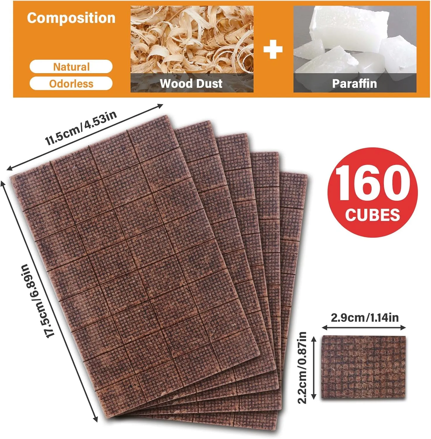 HGD Fire Starter, 160 Mini Square, Natural Fire Starters for BBQ, Campfire, Fireplace, Charcoal, Wood Stove, Chimney, Fire Pit, Grill, Smoker, Indoor Outdoor Use