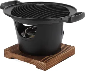 Hibachi Grill Smokeless Wooden Frame Aluminium Alloy Easy Assembly Portable Charcoal Grill for Camping Home Barbecue Black 21 5 x 17 5 x 13 5cm