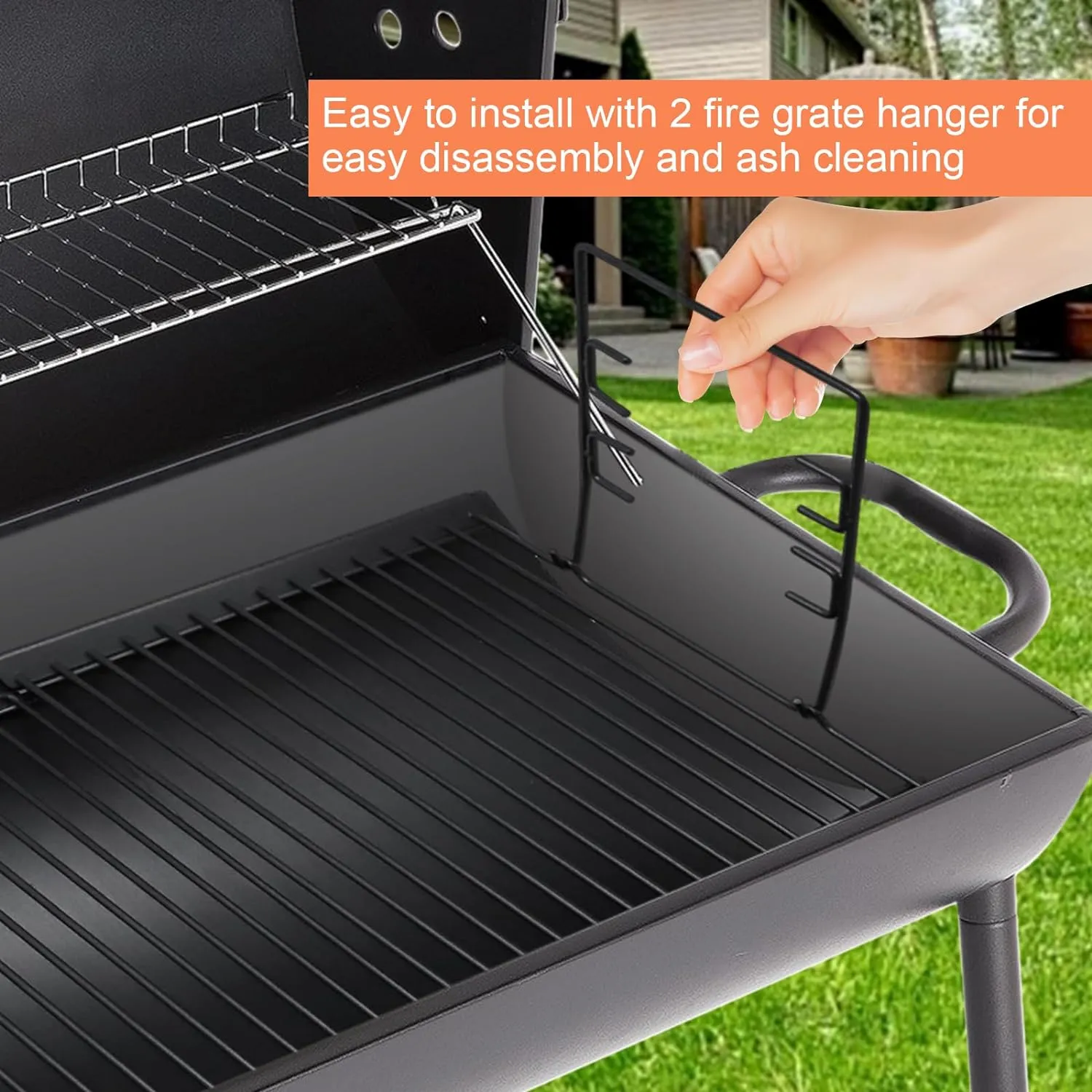 Hiorucet 23.38" to 41.5" Adjustable Ash Pan Drip Pan for Chargriller 5050 5650 2121 5072 3001 1624 2828 2823 2123 Charcoal Grills, Royal Gourmet Charcoal Grill CC1830SC, Part with 2pcs Grate Hanger
