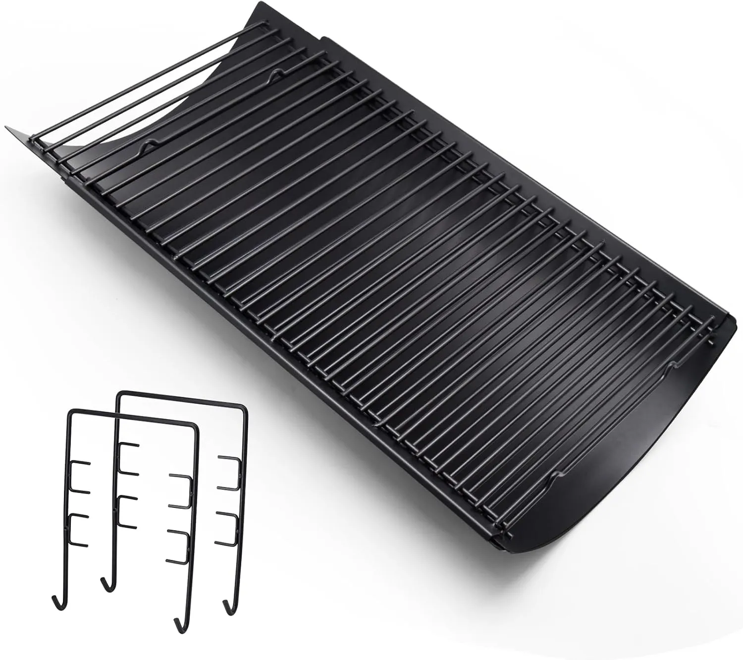 Hiorucet 23.38" to 41.5" Adjustable Ash Pan Drip Pan for Chargriller 5050 5650 2121 5072 3001 1624 2828 2823 2123 Charcoal Grills, Royal Gourmet Charcoal Grill CC1830SC, Part with 2pcs Grate Hanger