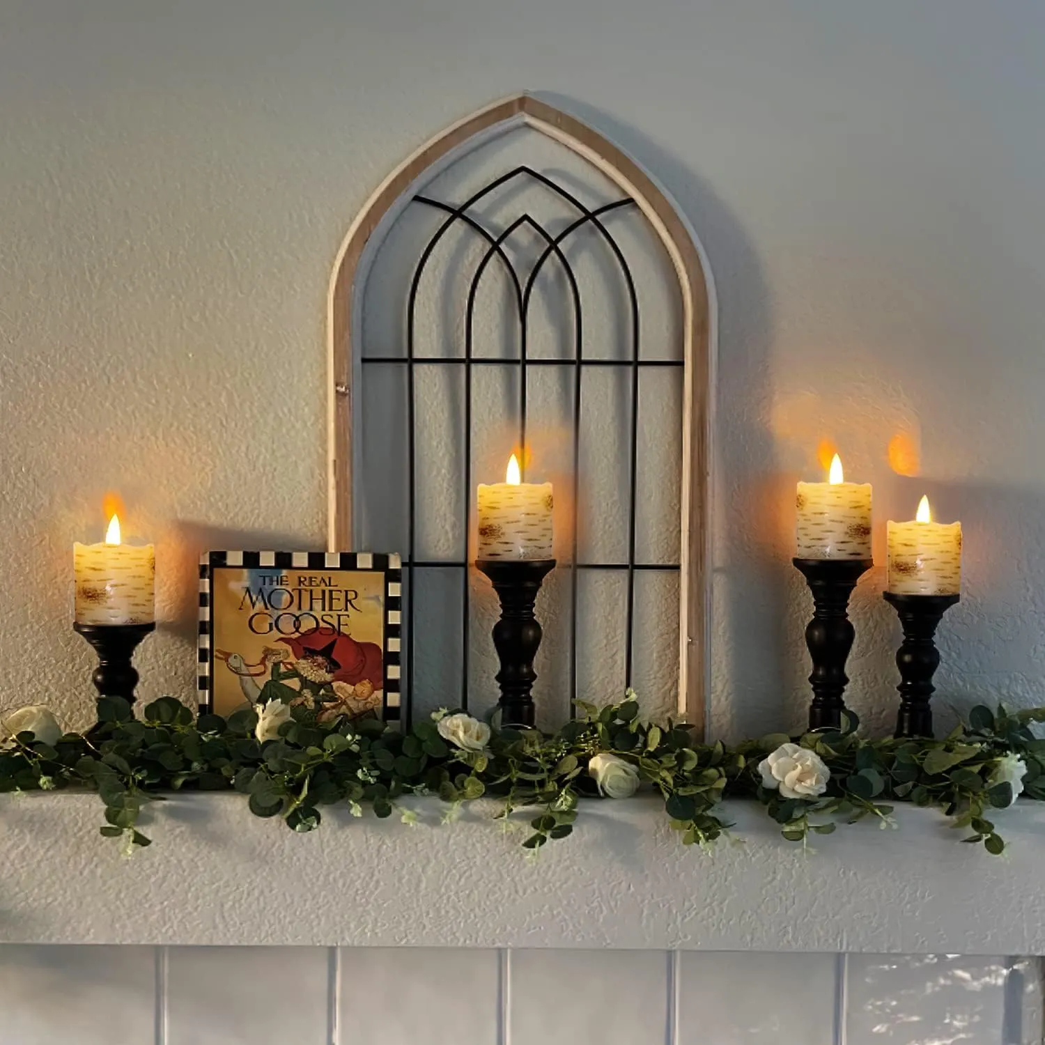 Homemory Flameless Votive Candles with Timer, 2" x 2" Birch Bark Real Wax, 400 Hour Realistic Black Wick Battery Operated Fake Candles, 6 Pack for Wedding, Party and Holiday Decoration